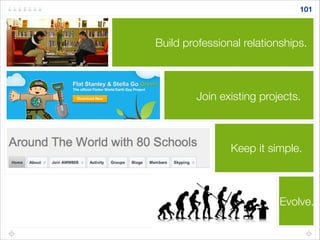 101
Build professional relationships.
Keep it simple.
Join existing projects.
Evolve.
 