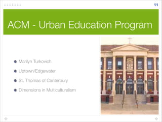ACM - Urban Education Program
Marilyn Turkovich
Uptown/Edgewater
St. Thomas of Canterbury
Dimensions in Multiculturalism
11
 