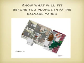 Know what will fit before you plunge into the salvage yards 750 sq. ft 