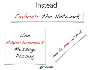 Share
Nothing
Asynchronous
Communication

Loose
Coupling
Location
Transparency

Close to at least

No limit to scalability

 