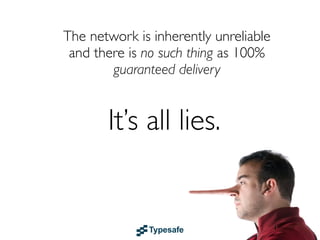 Failure Recovery in Java/C/C# etc.

o
d
n
a
c
e
W
!!
!
R
E
T
T
E
B

• You are given a SINGLE thread of control
• If this thread blows up you are screwed

• So you need to do all explicit error handling
WITHIN this single thread
• To make things worse - errors do not
propagate between threads so there is NO
WAY OF EVEN FINDING OUT that something
have failed
• This leads to DEFENSIVE programming with:
• Error handling TANGLED with business logic
• SCATTERED all over the code base

 