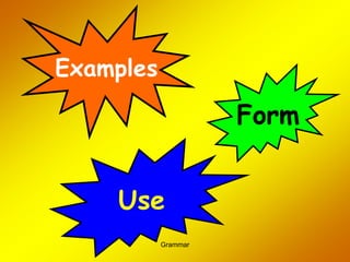 Grammar
Form
Examples
Use
 