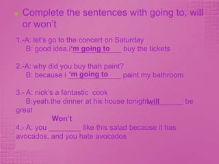 Usamos won’t cuando pensamos lo que no ira a pasarHe won’tlikethebookEjemploI won't go to New York - No iré a New York