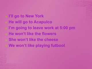 Complete thesentenceswithgoingto, willorwon’t1.-A: let’sgototheconcertonSaturday     B: goodidea.i ____________ buythe tickets2.-A: whydidyoubuythahpaint?     B: because i _____________ paint my bathroom3.- A: nick’s a fantasticcook     B:yeah.the dinner at hishousetonight ________ begreat4.- A: you ________ likethis salad becauseithas avocados, and youhate avocados  ‘m goingto‘m goingtowillWon’t