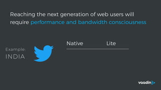 Reaching the next generation of web users will
require performance and bandwidth consciousness
Native Lite
Example:
INDIA
 