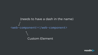 <web-component></web-component>
Custom Element
(needs to have a dash in the name)
 