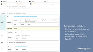 Twitter maps easily, but…
• Should we use hashtags for 
for context?
• Is location important?
• Do we need to track every 
tweet?
 