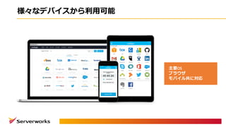 様々なデバイスから利⽤可能
主要OS
ブラウザ
モバイル共に対応
 