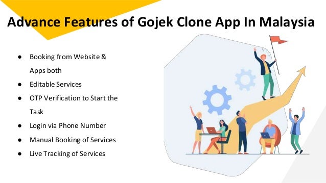 ● Booking from Website &
Apps both
● Editable Services
● OTP Verification to Start the
Task
● Login via Phone Number
● Manual Booking of Services
● Live Tracking of Services
Advance Features of Gojek Clone App In Malaysia
 