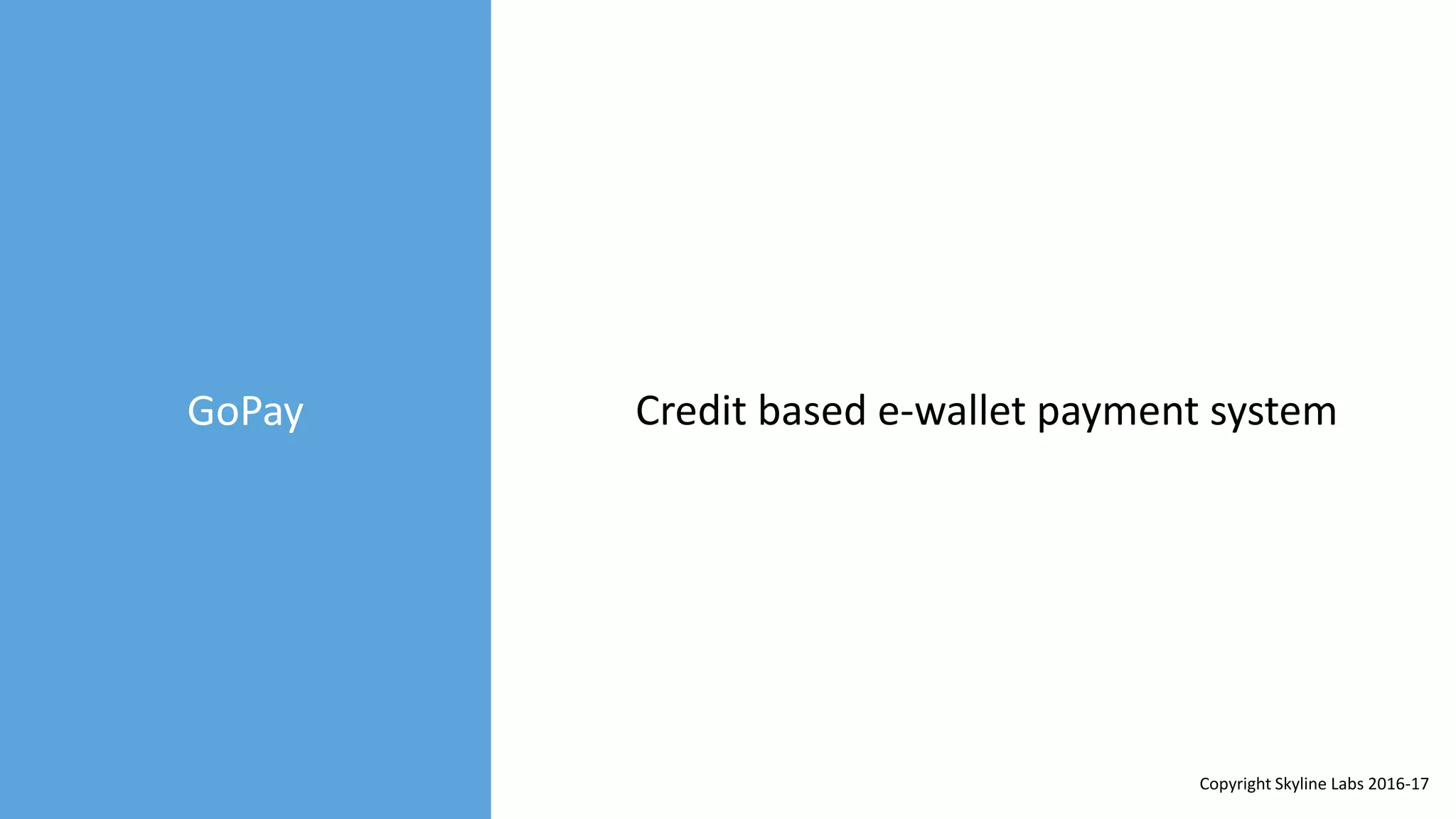 GoPay Credit based e-wallet payment system
Copyright Skyline Labs 2016-17
 
