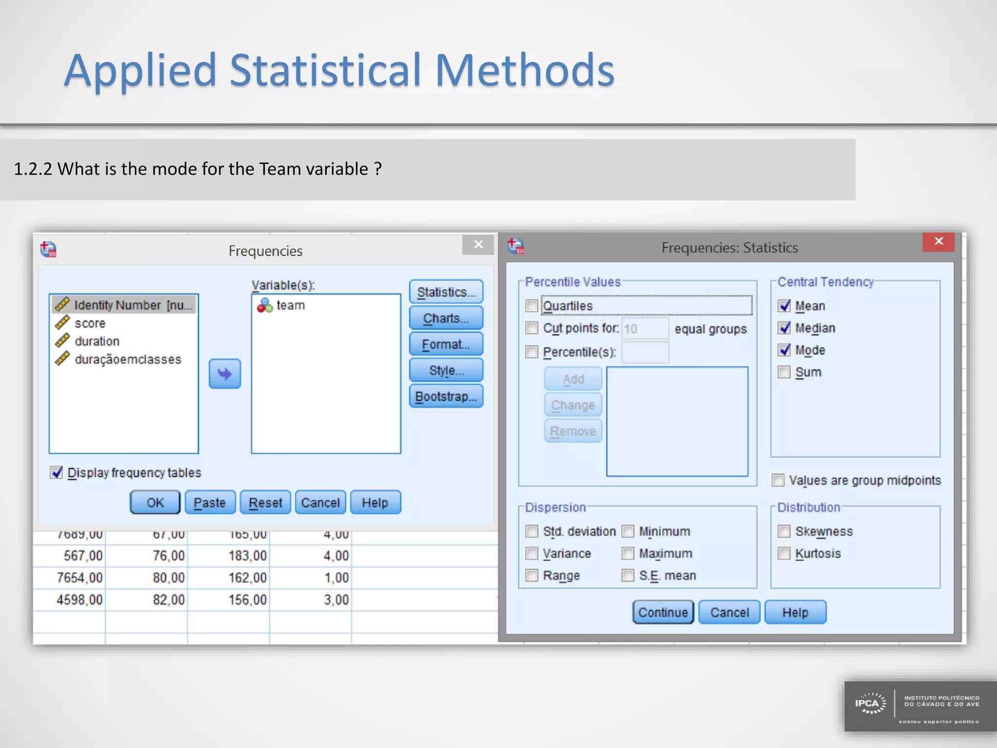 Applied Statistical Methods
1.2.2 What is the mode for the Team variable ?
 