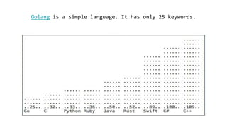 Golang is a simple language. It has only 25 keywords.
 