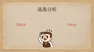 逃逸分析
Stack Heap
 