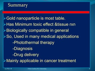 Application of Gold nanoparticle in Phtothermal therapy of cancer | PPTX