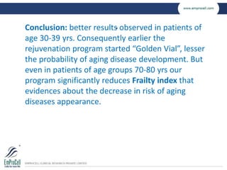 .Conclusion: better results observed in patients of
age 30-39 yrs. Consequently earlier the
rejuvenation program started “...