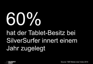 60%
hat der Tablet-Besitz bei
SilverSurfer innert einem
Jahr zugelegt
Source: Y&R Media User Index 2014
 