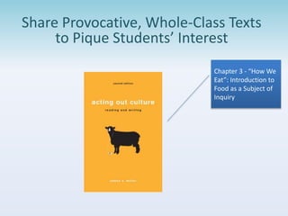 Share Provocative, Whole-Class Texts 
to Pique Students’ Interest 
Chapter 3 - “How We 
Eat”: Introduction to 
Food as a S...