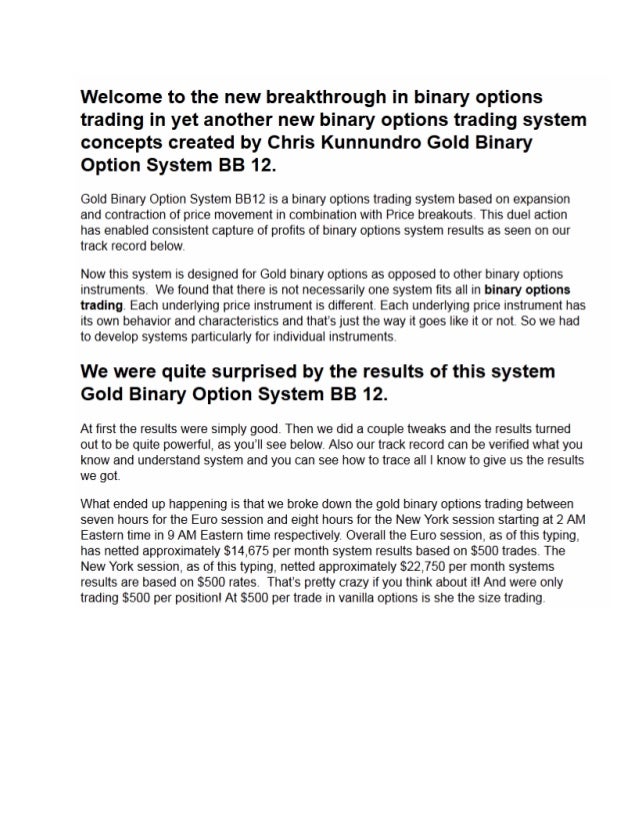 Gold binary option system