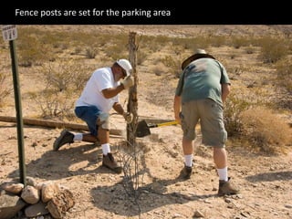 Fence posts are set for the parking area