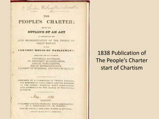 1838 Publication of
The People’s Charter
  start of Chartism
 