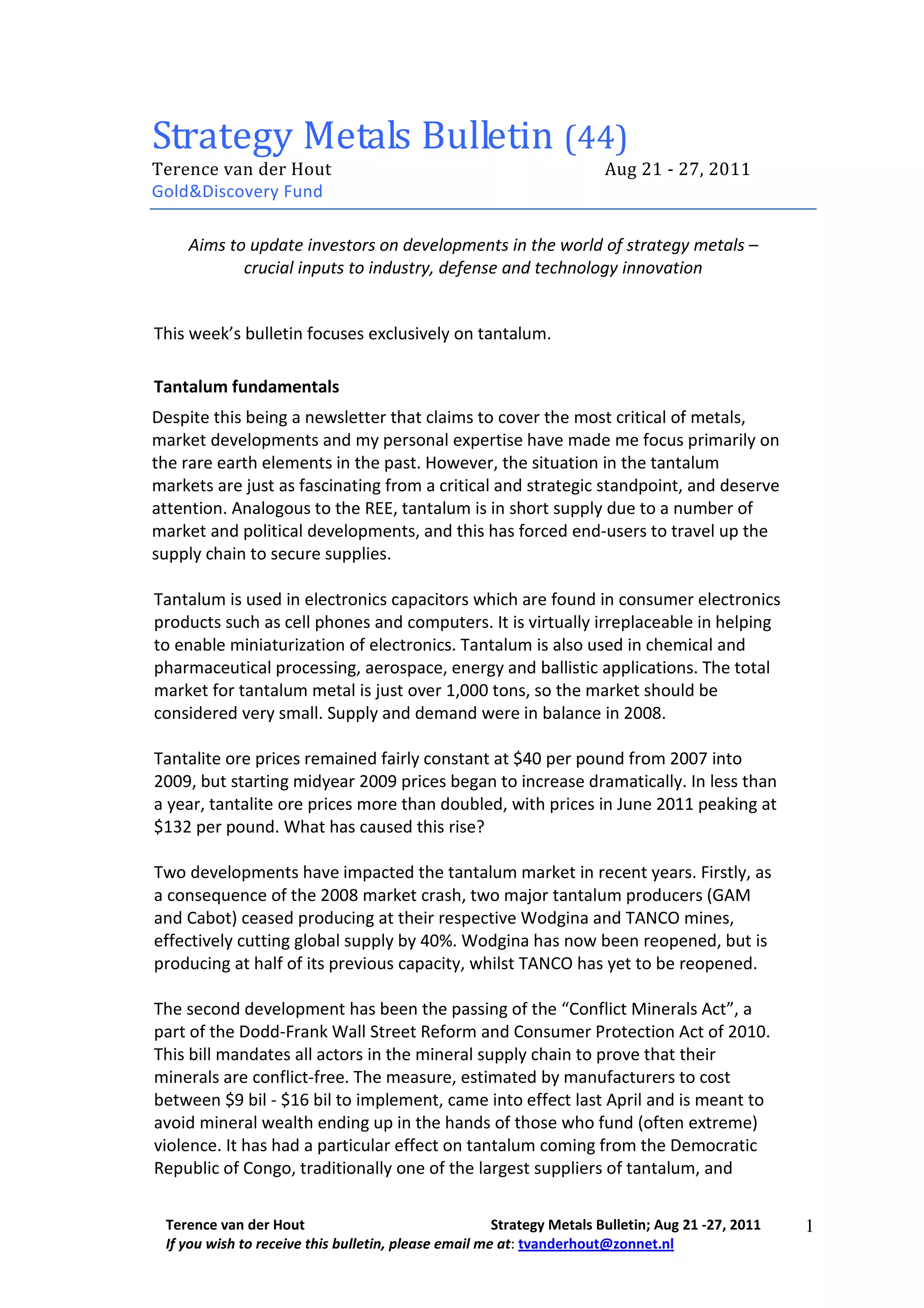 Strategy Metals Bulletin: Tantalum Fundamentals | PDF