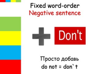 Fixed word-order
Negative sentence
Просто добавь
do not = don`t
 