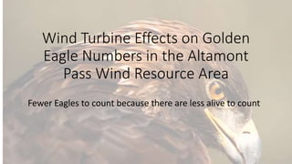 Wind Turbine Effects on Golden
Eagle Numbers in the Altamont
Pass Wind Resource Area
Fewer Eagles to count because there are less alive to count
 