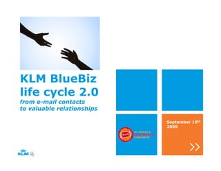 KLM BlueBiz
life cycle 2.0
from e-mail contacts
to valuable relationships

                            September 10th
    ...