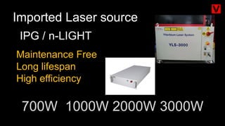 Imported Laser source
IPG / n-LIGHT
700W 1000W 2000W 3000W
Maintenance Free
Long lifespan
High efficiency
 