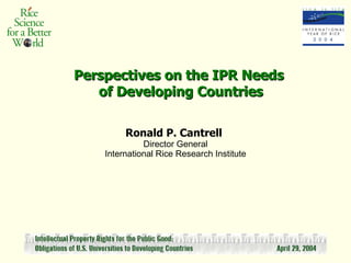 Perspectives on the IPR Needs  of Developing Countries Ronald P. Cantrell   Director General International Rice Research Institute 