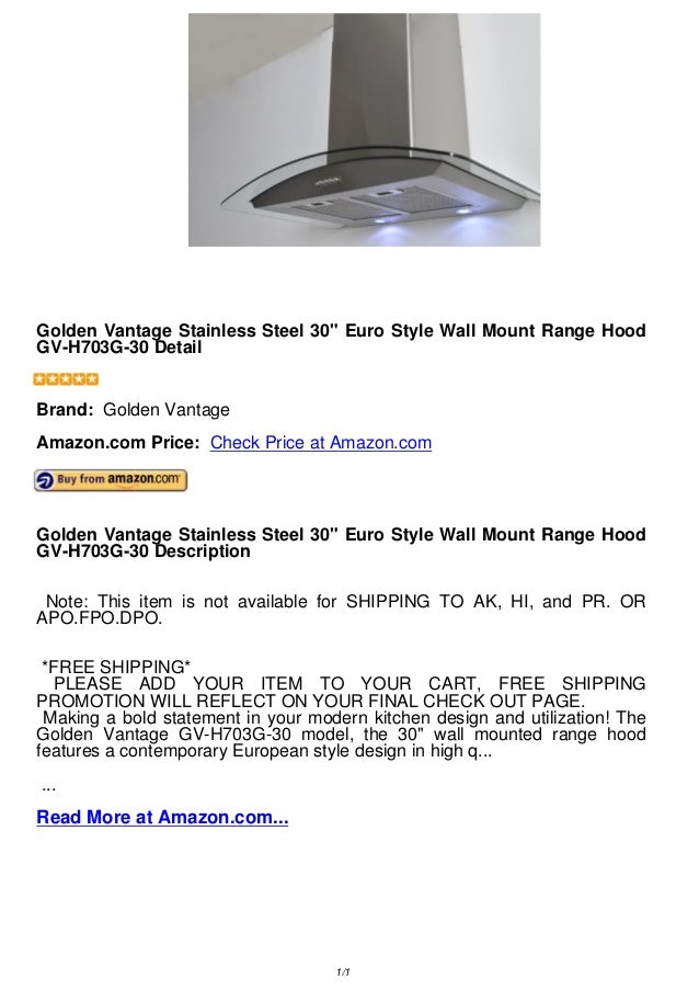 Golden vantage stainless steel 30 euro style wall mount range hood gv