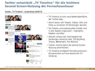 Vertraulich/Confidential, © Goldmedia 41
Twitter entwickelt „TV Timeline“ für die leichtere
Second Screen-Nutzung der Fern...