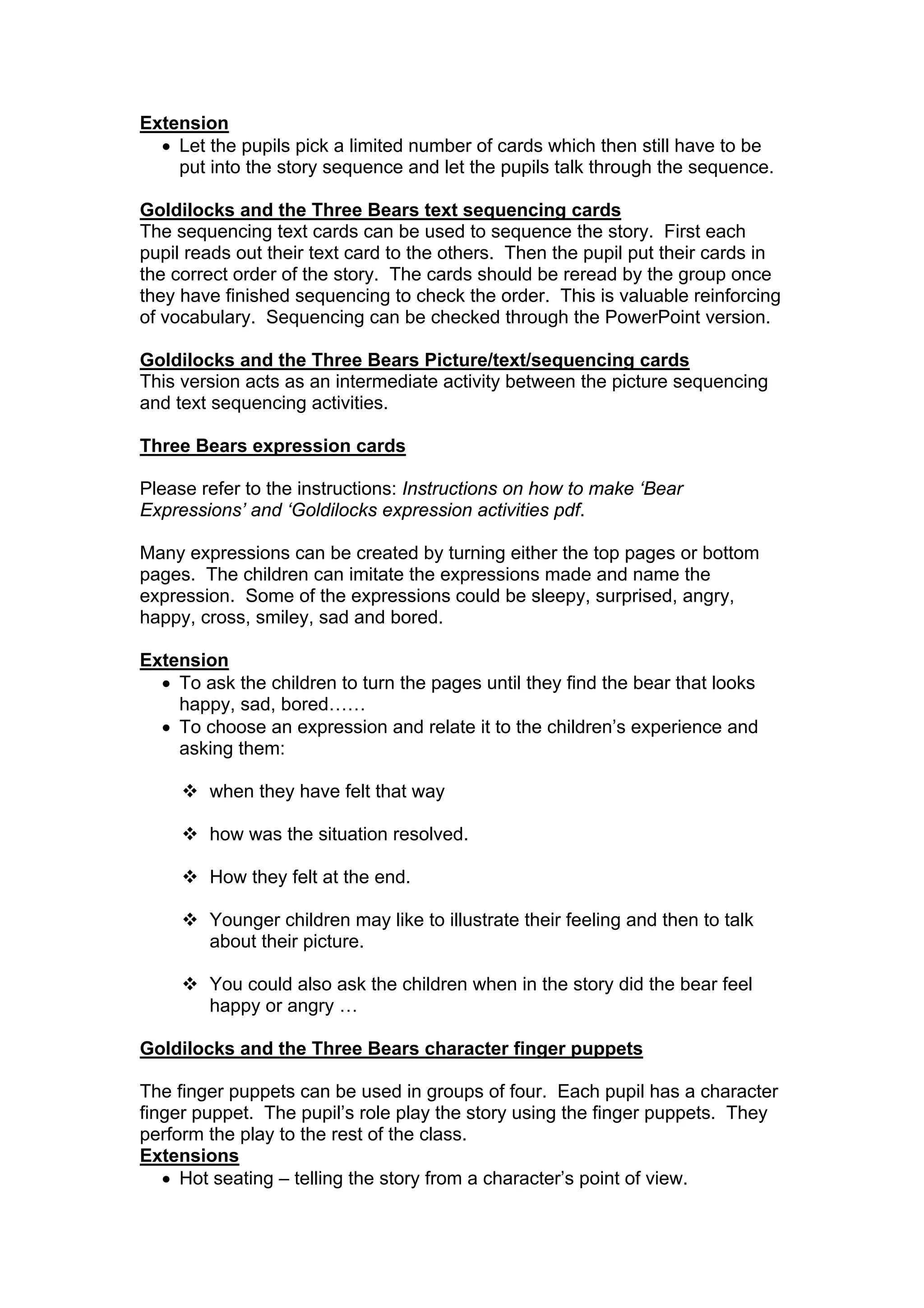 Goldilocks and three bear STORY & collaborative activity