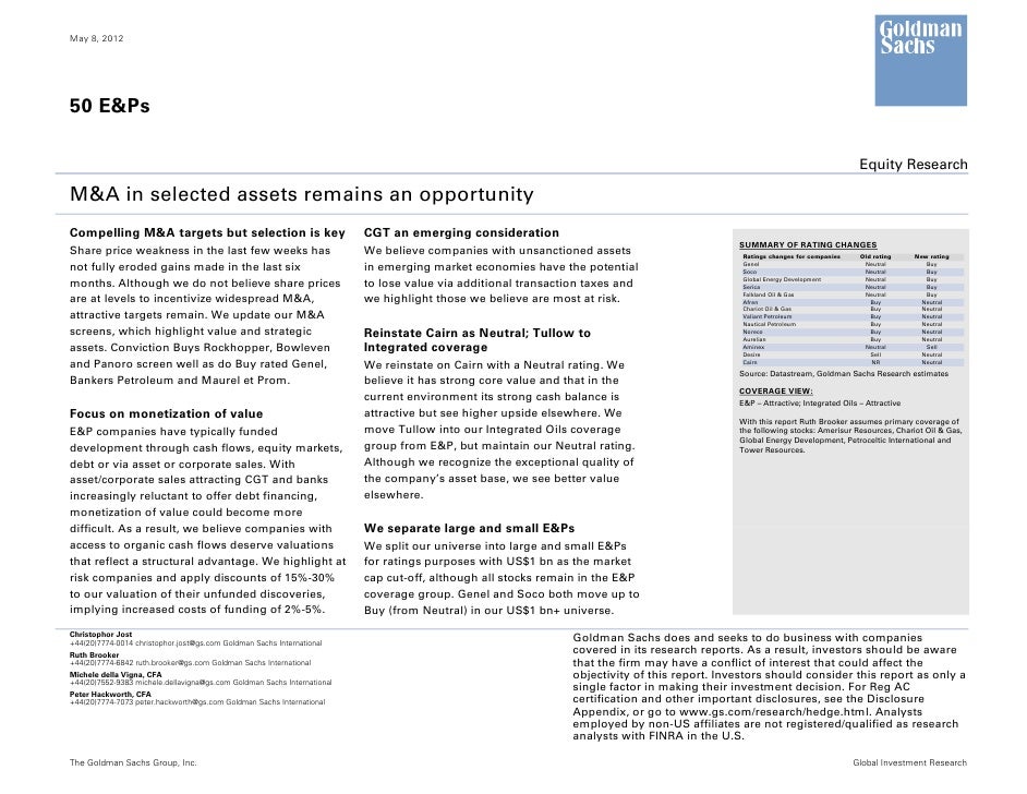 Goldman Sachs 50 E&P Equity Research Report