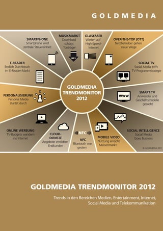 GOLDMEDIA TRENDMONITOR 2012
    Trends in den Bereichen Medien, Entertainment, Internet,
                       Social Media und Telekommunikation


        Goldmedia Trendmonitor 2011. Presseinformation vom 08.12.2010 // 1
 