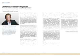 Goldmedia Trendmonitor 2015 Seite 32 Seite 33
„Die digitale Transformation stellt
also an Kreative, Techniker und
klassische Manager gleichermaßen
neue Anforderungen, die mit der
hohen Veränderungsgeschwindig-
keit und der außergewöhnlichen
Bedeutung von technologischer
Disruption entstehen.”
Führungskräfte
Think digital: Leadership in der digitalen
Transformation erfordert neue Kompetenzen
Trendartikel Dr. Marcus Hochhaus
rungsgeschwindigkeit und der außergewöhnlichen
Bedeutung von technologischer Disruption entste-
hen. Das heißt aber ebenfalls, dass sowohl die Zeit
der Technologie-verweigernden Journalisten und
Kreativen als auch der Schönwetter-Kapitäne und
-Manager „alter Schule“ abläuft.
Erfolgreiche Unternehmen benötigen 2015 eine
international ausgerichtete, technologieaffine und
durchsetzungsstarke Führungsmannschaft, die
Mitarbeiter auf diese Veränderungen vorbereitet
und die Strukturen und Prozesse zügig und immer
wieder neu an die Realität anpasst. Nicht die Aus-
bildung als Kreativer, Kaufmann, Ingenieur oder
Jurist ist entscheidend, sondern die Neugier, das
analytische Vermögen und die Entschlossenheit im
Handeln sind das Handwerkszeug für erfolgreiche
digitale Medienmanager.
Dr. Marcus Hochhaus
Geschäftsführer Goldmedia Consulting GmbH
können. Sie müssen die Wettbewerbs-Entwicklun-
gen antizipieren, die eigenen Produkte ständig hin-
terfragen und verbessern sowie die tektonischen
Verschiebungen in der Mediennutzung wirklich ver-
innerlicht haben.
Auch klassische Medienmanager stehen als Füh-
rungskraft diesen neuen Herausforderungen ge-
genüber. Sie müssen die Bedeutung der tech-
nologischen Disruption richtig einschätzen und
eine ausgeprägte, digitale Kompetenz mitbringen.
Gleichzeitig stehen sie aber auch dramatisch
verkürzten Innovationszyklen gegenüber, die eher
in Monaten als in Jahren zu messen sind. Die Schaf-
fung einer kontinuierlichen Veränderungs- und
Lernbereitschaft, quasi als fortlaufendes Change
Management im Zeitraffer, gehört damit zu einer
der wichtigsten Aufgaben.
Vielen heutigen Führungskräften – ob reale oder
vermeintliche „Digital Immigrants“ – fehlt es an den
richtigen Zugängen zur Bedeutung von Technologie
für ihre Medienprodukte. Die Auswirkungen dieses
Dilemmas werden aber oftmals verharmlost oder in
ihrer zeitlichen Dimension unterschätzt. Das ist ein
allgemeiner, sehr menschlicher Zug. Aber er ist fa-
tal: Die nachhaltig hohe Dynamik der Branche und
die Bedrohung durch neue Technologien und glo-
bale Wettbewerber sind nicht genügend auf dem
Radar.
Die digitale Transformation stellt also an Kreative,
Techniker und klassische Manager gleichermaßen
neue Anforderungen, die mit der hohen Verände-
Nicht erst seit der Konflikte im Spiegel-Verlag wird
über die Frage der richtigen Führung von Medien-
unternehmen kontrovers diskutiert: Sind Journalis-
ten, Produzenten oder ganz allgemein „Kreative“
die besseren Führungskräfte? Durch die digitale
Transformation der Medienbranche werden neue
Kompetenzen gebraucht – heißt das auch, dass wir
neue Führungskräfte brauchen? Die nahenden Ein-
schläge der Digitalisierung in den klassischen Me-
dien verdeutlichen die Notwendigkeit dieser Diskus-
sion. Die Frage ist: Wer handelt am besten in Zeiten
des Wandels?
Erfolgreiche Medienprodukte benötigen heute ne-
ben dem journalistischen oder kreativen Know-how
(sowie dem nötigen ökonomischen Wissen) eine
mindestens gleichwertig ausgeprägte technolo-
gische Kompetenz. Der entscheidende Wettbew-
erbsvorteil liegt in Zukunft nicht mehr in der rein-
en Qualität der Inhalte und Ideen, sondern in der
Fähigkeit zur technologischen Umsetzung und Dis-
tribution. Fehlt diese, laufen Medienprodukte und
-marken Gefahr, in ihren analogen Silos zu verhar-
ren und weiter an Bedeutung zu verlieren. Welches
Leadership-Profil also sollten die Manager der Zu-
kunft haben? Sind es Kreative, Controller oder In-
genieure?
Diese grundlegende Veränderung in den Berufs-
bildern der Medienschaffenden spiegelt sich in
den Anforderungen an die Führungskräfte wider:
Gerade die Verantwortlichen für (Medien-)Marken
und -Produkte müssen Innovationen und techno-
logische Trends interpretieren und für sich nutzen
 