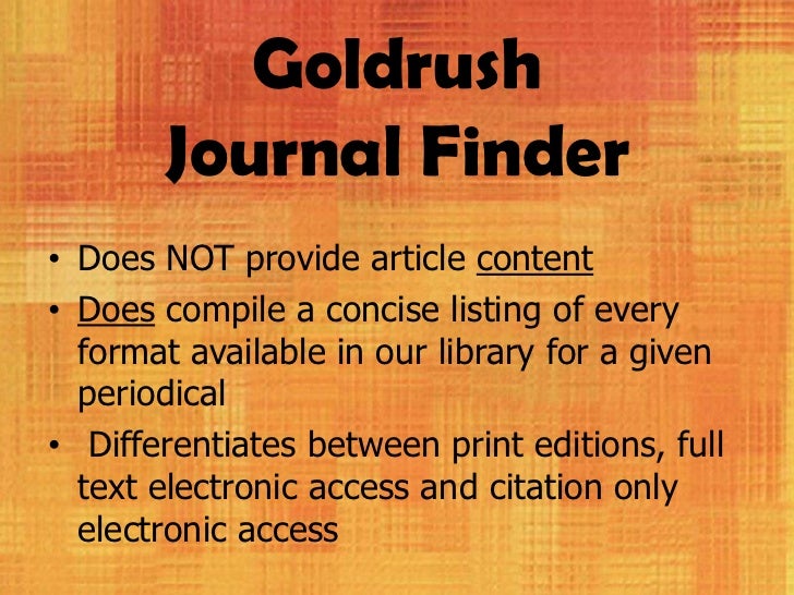 Gold Rush Journal Finder