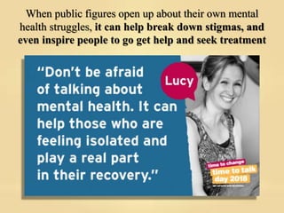 When public figures open up about their own mental
health struggles, it can help break down stigmas, and
even inspire peop...