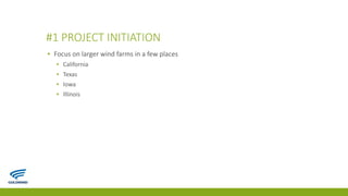 #1 PROJECT INITIATION
▪ Focus on larger wind farms in a few places
▪ California
▪ Texas
▪ Iowa
▪ Illinois
 