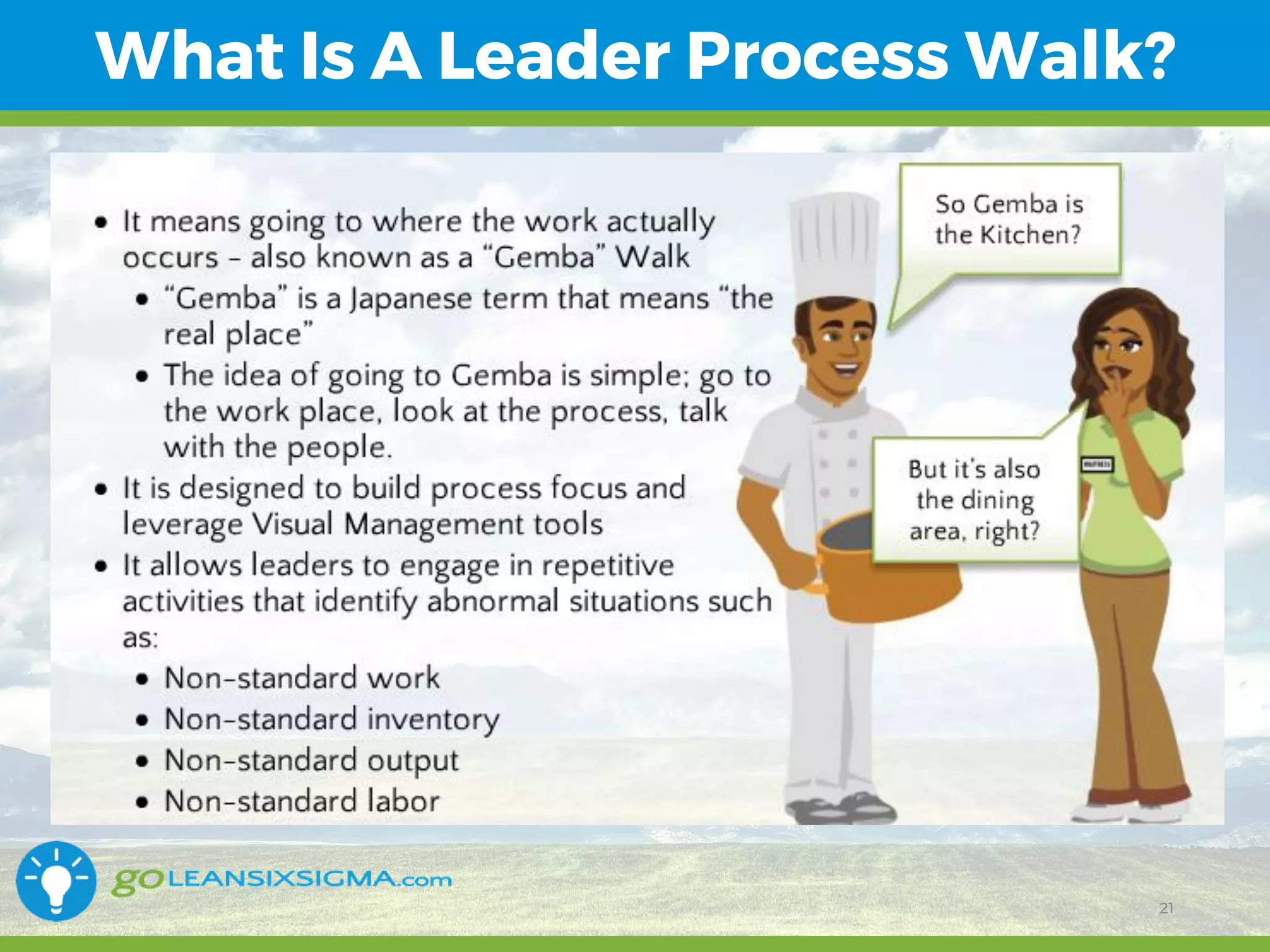 11/1/2017 21
What Is A Leader Process Walk?
21
 