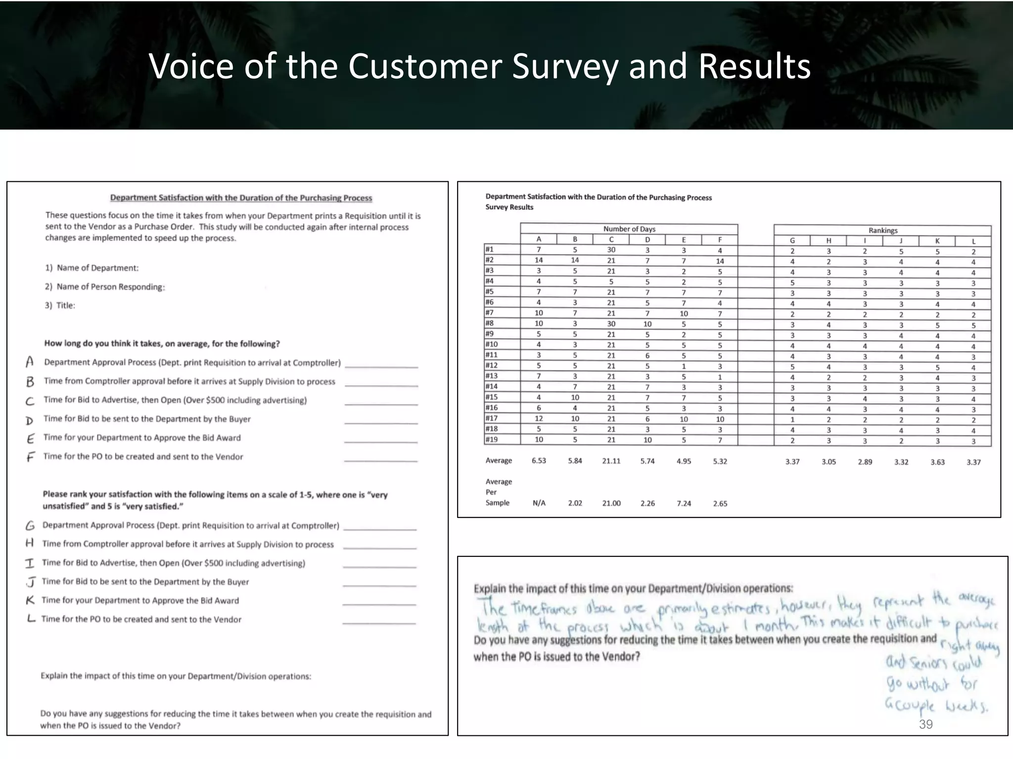 Voice of the Customer Survey and Results
39
 