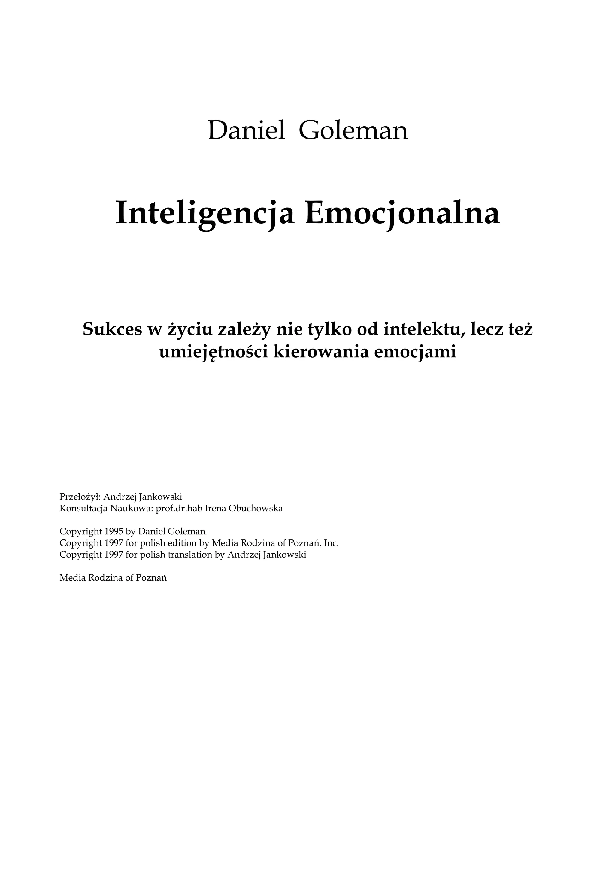 Goleman Daniel Inteligencja Emocjonalna | PDF