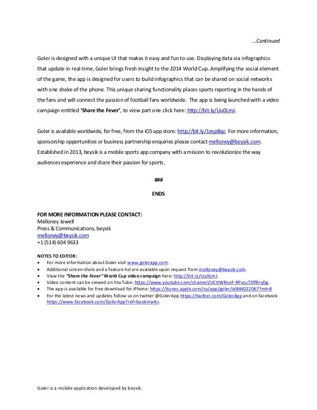 Goler mobile app press release june 2014 final