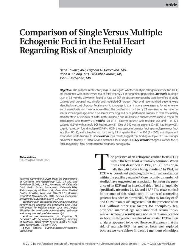 Single Versus Multiple Echogenic Foci in the Fetal Heart | PDF