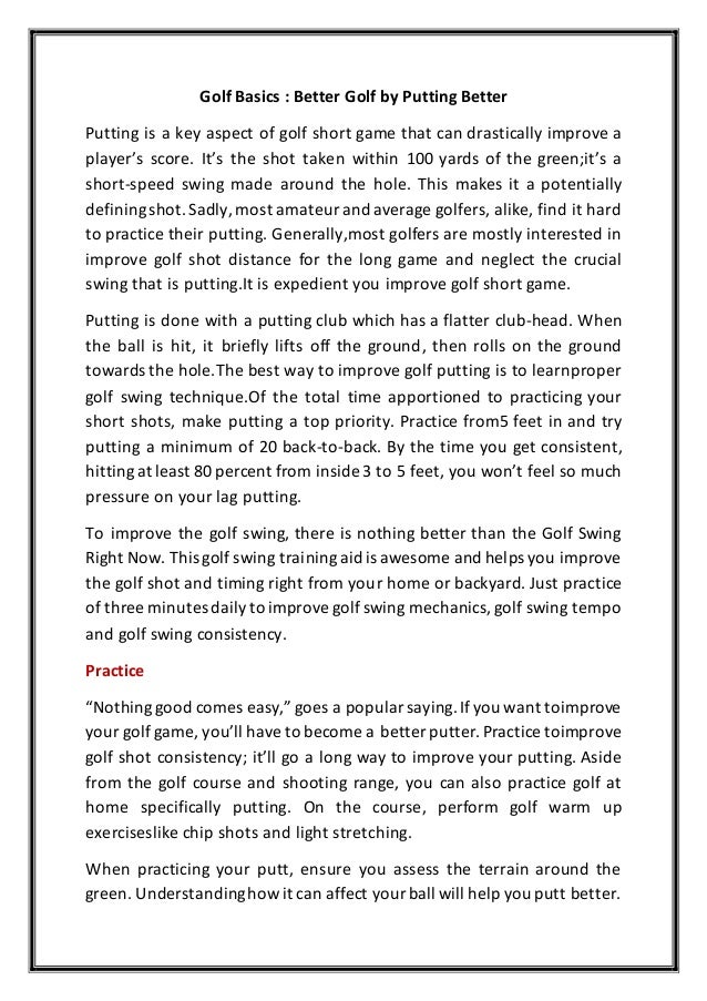 Golf Basics Better Golf By Putting Better