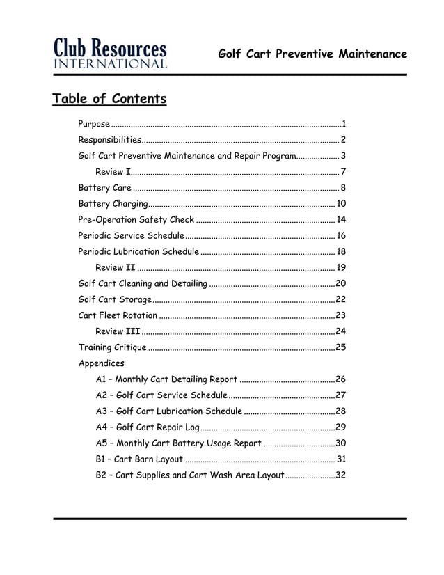 Golf cart preventive maintenance