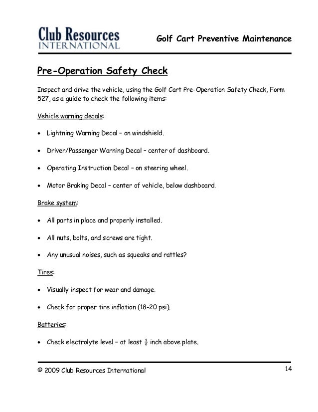golf cart preventive maintenance