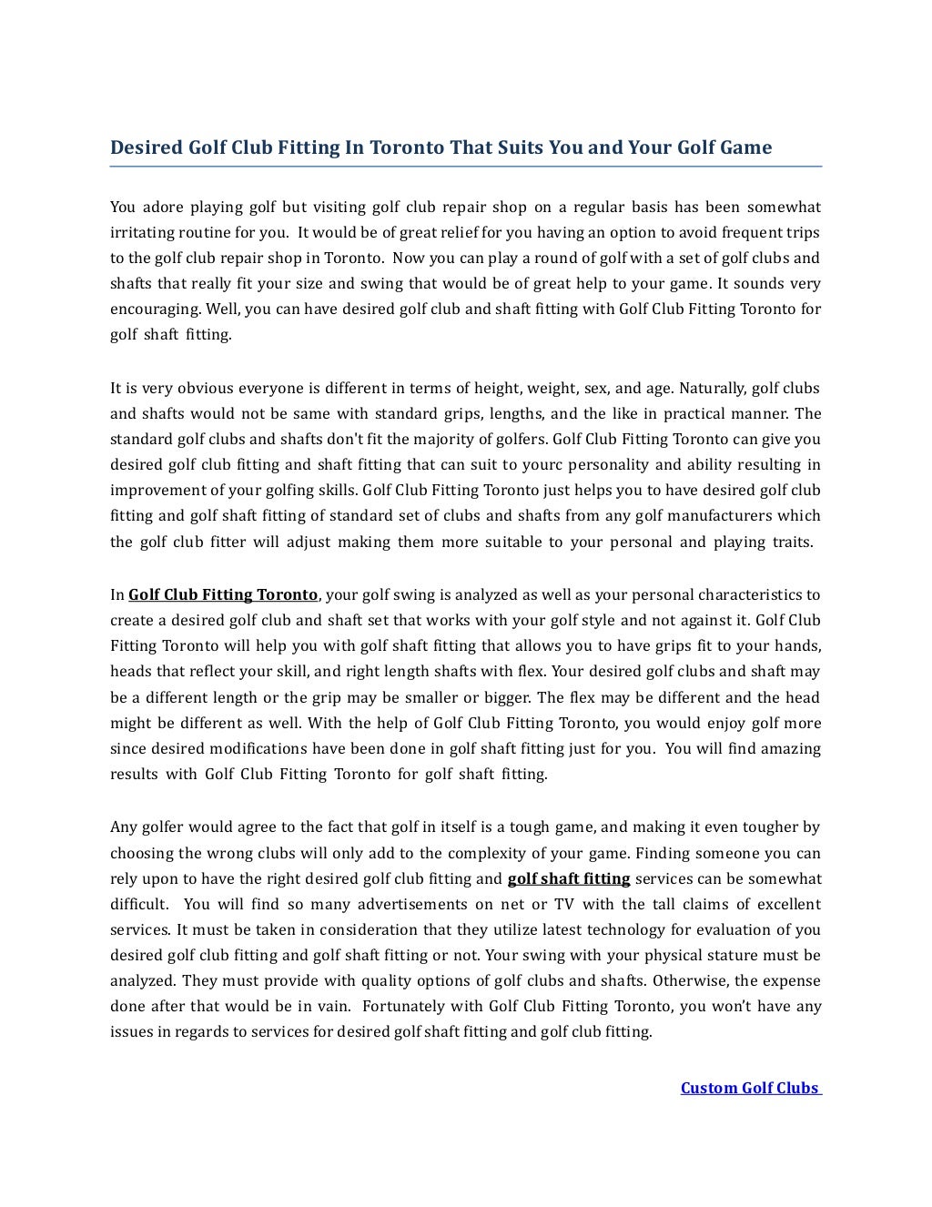 Golf club fitting toronto