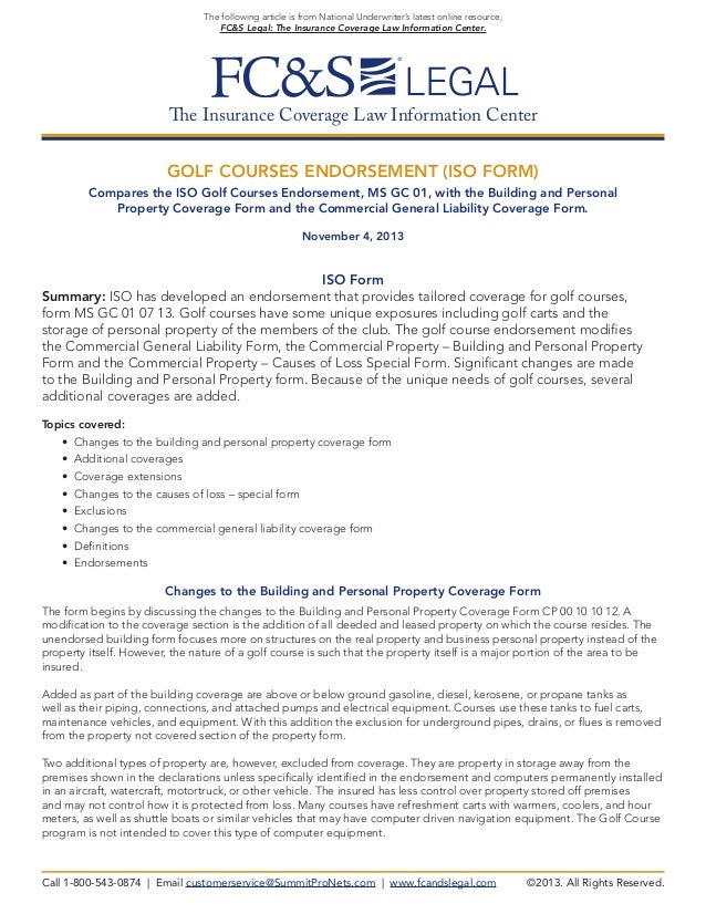 golf course endorsement iso form from fc s legal iso property form