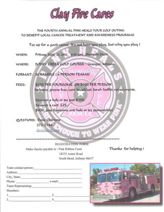 Golf Outing Flyer for Clay Fire Cares  2012
